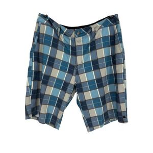 Quiksilver Mens Blue Plaid Board Shorts Surf Swim Trunks Zip Fly Size 36
